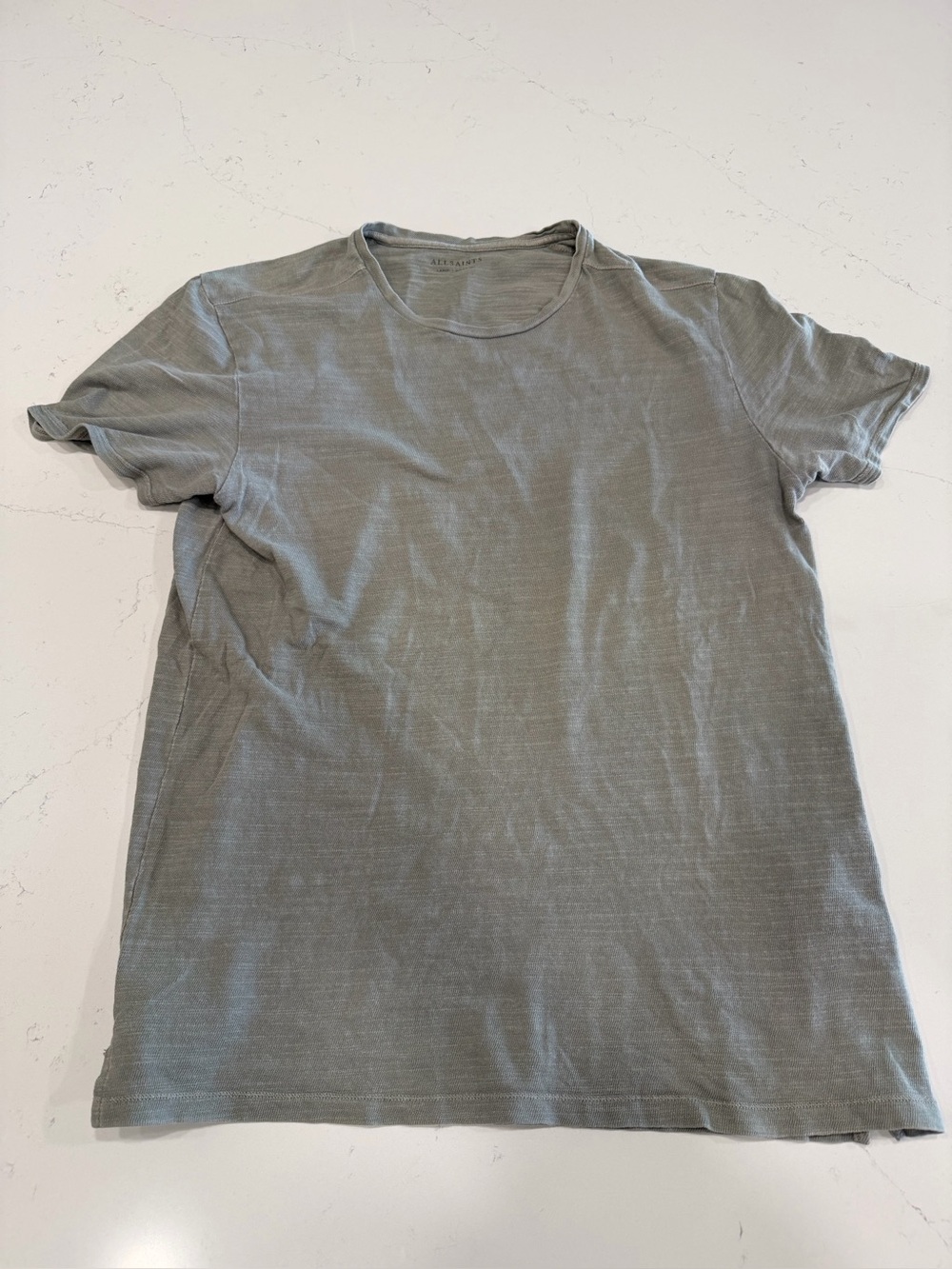 All Saints Men’s Gray Short Sleeve Crew Neck Knit T-Shirt - Large